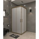 İskit Duşakabin 100 X 100 Kumlama Cam Desen 01 Kare Köşe Girişli Kabin İnox Profil 6mm Kahverengi