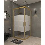 İskit Duşakabin 100 X 100 Kumlama Cam Desen 03 Kare Köşe Girişli Kabin Gold Profil 6mm Altın