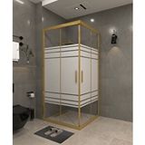 İskit Duşakabin 100 X 100 Kumlama Cam Desen 05 Kare Köşe Girişli Kabin Gold Profil 6mm Altın