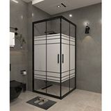 İskit Duşakabin 100 X 100 Kumlama Cam Desen 05 Kare Köşe Girişli Kabin Siyah Profil 6mm