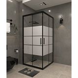 İskit Duşakabin 110 X 110 Kumlama Cam Desen 03 Kare Köşe Girişli Kabin Siyah Profil 6mm