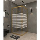 İskit Duşakabin 110 X 110 Kumlama Cam Desen 07 Kare Köşe Girişli Kabin Gold Profil 6mm Altın