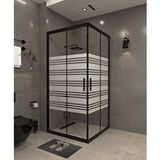 İskit Duşakabin 110 X 110 Kumlama Cam Desen 07 Kare Köşe Girişli Kabin Siyah Profil 6mm