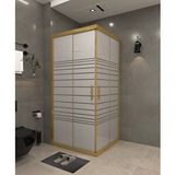 İskit Duşakabin 110 X 110 Kumlama Cam Desen 09 Kare Köşe Girişli Kabin Gold Profil 6mm Altın