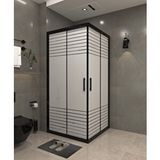İskit Duşakabin 110 X 110 Kumlama Cam Desen 11 Kare Köşe Girişli Kabin Siyah Profil 6mm