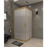 İskit Duşakabin 120 X 120 Kumlama Cam Desen 10 Kare Köşe Girişli Kabin Gold Profil 6mm Altın