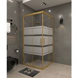 İskit Duşakabin 70 X 70 Kumlama Cam Desen 04 Kare Köşe Girişli Kabin Gold Profil 6mm Altın