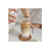 ISLANDSHOP 2li Set Pinterest Model Origami Çizgili Mika Kapaklı Cam Pipetli Bardak