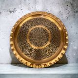 İşlemeli Çirtikli Skoç Eskitme Bakır Tepsi 24 Cm