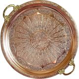 Işlemeli Otantik Desenli Kalın Bakır Tepsi (1mm) 38 cm Çap