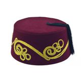 İşlemeli Püsküllü Bordo Damat Kına Erkek Fesi 9Cm