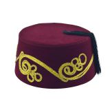 İşlemeli Püsküllü Bordo Düğün Kına Fesi 9cm (57 cm)