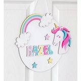 İsme Özel 3D Unicorn Bebek & Çocuk Odası Ahşap Kapı Süsü