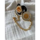 Isme Özel Altın Kaplama Zirkon Taşlı Bebek Emzik Seti (0-6 Ay) | Silikon & Damaklı Siyah Renk