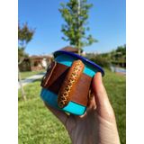 İsme Özel Deri Kaplı Emaye Kamp Bardağı/Mug/Kupa (TURKUAZ)