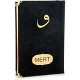 Isme Özel Kadife Kaplı Vavlı Orta Boy Mealli Kuran Siyah (Ciltli)