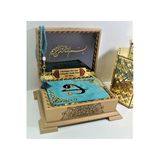 İsme Özel Kadife Kuranı Kerim Gold Sandık (Turkuaz) Hafız Boy (14-20 Cm) Ayraç Tesbih Seti - Ahşap Kutulu Kuran-I Kerim