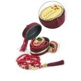 İsme Özel Kadife Kutusunda Zikirmatik ve İnci Tesbihli Mevlüt Hediye Seti Bordo