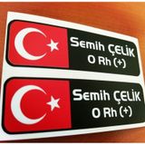 Isme Özel Kan Grubu Isim Bayraklı Isimlik Sticker 2 Adet Etiket