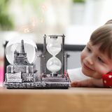 Isme Özel Müzikli Kar Küresi ve Kum Saati Dekoratif Biblo – Eiffel Kulesi Tasarımlı, 16X13X8 cm - --