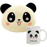 Isme Özel Panda Kupa Bardak ve Panda Yastık Seti - Beyaz