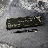 İsme Özel Sanat Hediyelik Metal Tükenmez Kalem Seti Ahşap Kutu ile 1 Adet