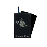 İsme Özel Tuğra Desenli Izgaralı Metal Siyah Çakmak