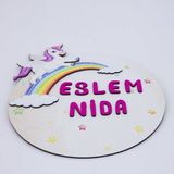 Isme Özel Unicorn Tasarımlı Gökkuşağı Çocuk Odası Kapı Süsü