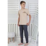 Isob Bej Basketbol Topu Desenli %100 Pamuk Kısa Kollu Erkek Çocuk Pijama Takımı 8-13 Yaş 41516-BE - 10 - 11 Yaş