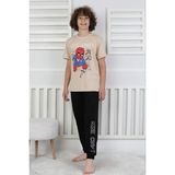 Isob Bej Minec Desenli %100 Pamuk Kısa Kollu Erkek Çocuk Pijama Takımı 8-13 Yaş 41514-B - 10 - 11 Yaş