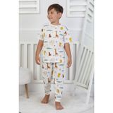 Isob Ekru Hayvanlar Alemi Desenli %100 Pamuk Erkek Çocuk Kısa Kollu Pijama Takımı 3-8 Yaş 41216-E - 6 - 7 Yaş