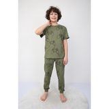Isob Haki Atary Desenli %100 Pamuk Erkek Çocuk Kısa Kollu Pijama Takımı 3-8 Yaş 41304-H - 3 - 4 Yaş