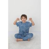 Isob Mavi Atary Desenli %100 Pamuk Erkek Çocuk Kısa Kollu Pijama Takımı 3-8 Yaş 41306-M - 3 - 4 Yaş