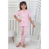 Isob Pembe Gökkuşağı Desenli %100 Pamuk Kız Çocuk Kısa Kollu Pijama Takımı 3-8 Yaş 41215-P - 7 - 8 Yaş