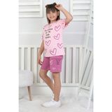 Isob Pembe Kalp Desenli %100 Pamuk Kız Çocuk Kısa Kollu 2ip Şortlu Takım 3-8 Yaş 33105-P - Karışık - 4 - 5 Yaş