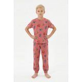 Isobel Isob Iş Makineleri Desenli %100 Pamuk Erkek Çocuk Pijama Takımı 3-12 Yaş 10104-30104 - Kiremit - 3 - 4 Yaş