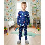 Isobel Isob Lacivert Dinozor Desenli Interlok %100 Pamuk Erkek Çocuk Pijama Takımı 3-13 Yaş 42002 - 8 - 9 Yaş