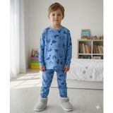 Isobel Isob Mavi Dinozor Desenli Interlok %100 Pamuk Erkek Çocuk Pijama Takımı 3-13 Yaş 42001 - 5 - 6 Yaş