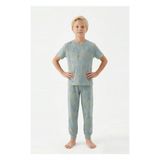 İsobel Kids Erkek Çocuk Safari Hayvanları Zürafa ve Aslan Desenli Kısa Kollu Pijama Takımı - Açık Su Yeşili - 6 - 7 Yaş