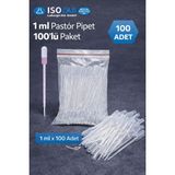 Isolab 1 ml Pastör Pipet 100 Adet Şeffaf Plastik Damlalık Uzunluk 15 cm