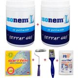 İsonem L Şeffaf Güç Su Yalıtımı (2 Adet) 1 kg Şeffaf Su Yalıtım + Epoksi Rulo + Fırça + Hışır Örtü + Softtex Temizlik Bezi