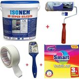 Isonem Sb Süper Bileşen Su Yalıtımı Beyaz + Izmir Fırça Epoksi Rulo 20 Cm + Izmir Fırça Luna 2.5 Cm Kestirme Fırça + 3 Cm Maskeleme Bandı + Parex Smart 3 Lü Eko Paket Temizlik Bezi Set - 10 Kg