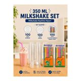 isopack 350 Cc Plastik Pet Limonata Milkshake Bardağı Kapaklı + pipet 100 lü set