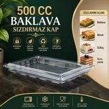 İsopack Kullan At Tek Kullanımlık Plastik Sızdırmaz 500 gr cc Şeffaf Baklava, Güllaç Saklama Kabı - 50 ad