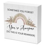 ISOVF Boho Gökkuşağı Temalı İlham Verici Masa Dekoru Ahşap Kutu İşareti - Çocuk Odası Çocuk Odası Oyun Odası Sınıf için Motive Edici Masa Tabelası - Sometime You Forget You're Awesome So This Is Your Reminder(TongMu-04)
