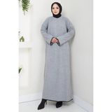 Ispanyol Kol Triko Elbise Gri HM2523 - Standart
