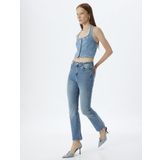 İspanyol Paça Kot Pantolon Skinny Fit Düğmeli Pamuklu - Kick Flare Jean