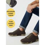 Ispartalılar 362 Ortopedik Taban Günlük Hakiki Deri Erkek Ayakkabı Esnek Hazır Taban Casual Ayakkabı - Kahve