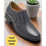 Ispartalılar 717 Hazır Rahat Taban Içi Dışı Deri Erkek Ayakkabı Bağcıksız Klasik Erkek Ayakkabı - Siyah