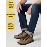 Ispartalılar 970 Ortopedik Taban Günlük Hakiki Deri Erkek Ayakkabı Esnek Hazır Taban Casual Ayakkabı - Kum - Nubuk